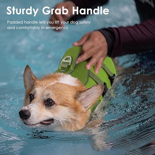 Dog Life Jacket, High Buoyancy Dog Life Vest with Handle for Swimming Boating, Adjustable Swimming Vest with Reflective Trim for Small Medium Large Dogs - Army Green, L - Thumbnail 4