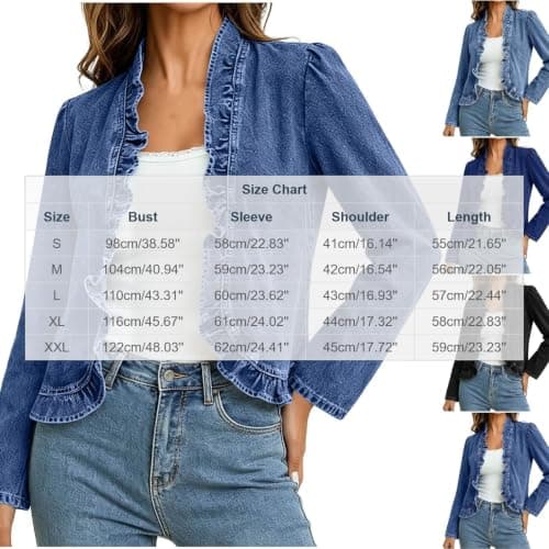 Womens Denim Jacket Lightweight Trendy 2026 Summer Fall Black X-Large - Thumbnail 4