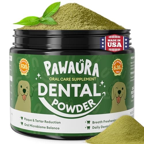 Pawaura Dog Teeth Cleaning Powder,Dog Breath Freshener with Probiotics for Targets Tartar & Bad Breath,Dog Dental Powder for Teeth Cleaning of All Breeds,90 Scoop Supply - Made in USA - Image 1