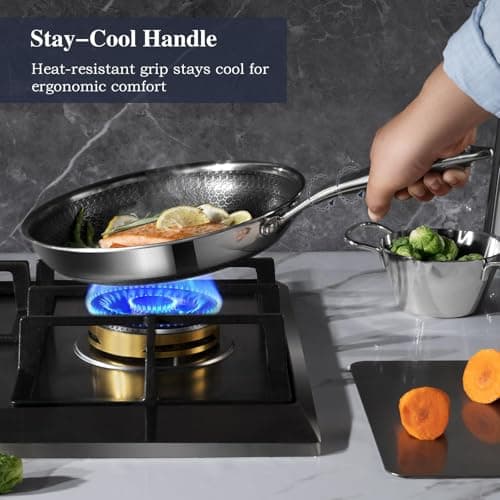 USELUCK 8 Inch Nonstick Frying Pan, Stainless Steel Skillet with Honeycomb Surface, Induction Compatible, Oven & Dishwasher Safe, PFAS-Free Cookware - Thumbnail 5