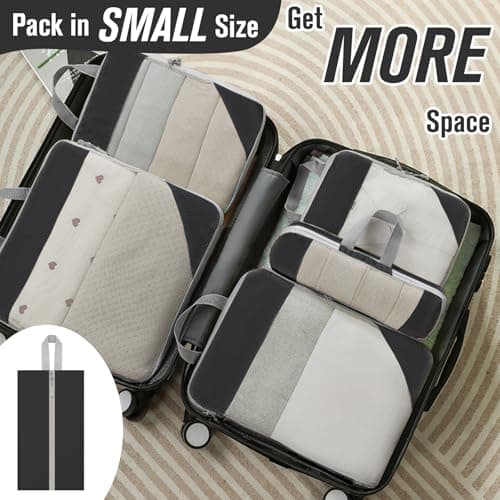 WOOMADA Compression Packing Cubes for Suitcases Travel Essentials 6 Set Rectangle Mesh Expandable Travel Bags Organizer for Luggage(Charcoal) - Thumbnail 4