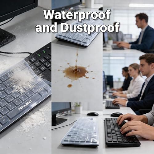 MIKUSO Wired Computers Keyboard with Cover Comfortable Hand Feel,Laser Engraved Characters,12 Multimedia Keys USB Interface Suitable for Laptop PC,Full Size 104 Keyboards, Plug and Play, Office - Thumbnail 3