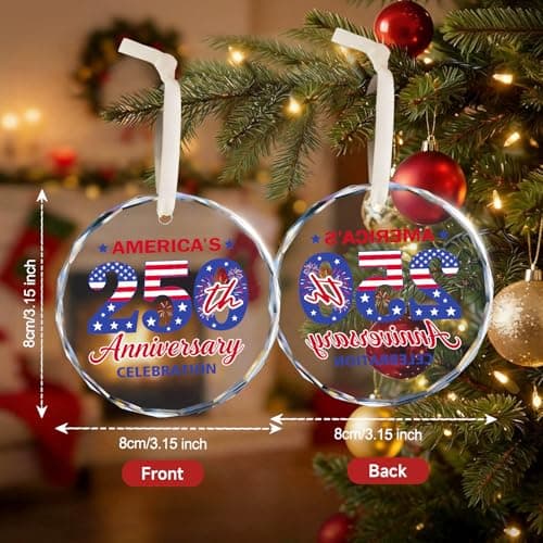 United States 250th Anniversary Ornament, 2D Crystal 250th Patriotic Christmas Ornaments, 1776-2026 America 250th Christmas Ornament, Gift for US Citizens, Hanging Decor-Crystal Style4 - Thumbnail 2