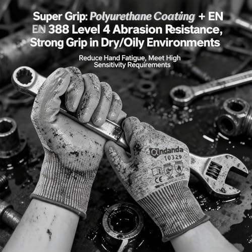 ANDANDA Cut Resistant Gloves Level 5, PU Coated Work Gloves with Power Grip for Dry & Slightly 0ily Environment, Garden, 9L Grey - Thumbnail 5