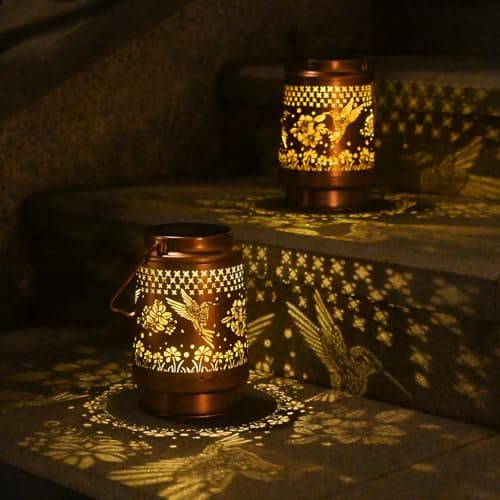 Solar Lanterns Outdoor Waterproof - 2Pack Solar Lights Hummingbird Garden Decor Birthday Gifts for Women Mom Grandma Hanging Decoration Outside for Yard, Patio, Backyard, Porch - Image 1