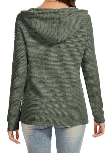 Dimur Waffles Knit Pullover Tops Christmas Drawstring Hoodie Business Casual Outfits for Women V Neck Dressy Crochet Tops for Women Casual Style - Thumbnail 3