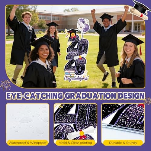 2026 Graduation Decorations Yard Sign, 3.5 FT Tall Class of 2026 Congrats Grad Yard Sign with Stakes for Outdoor Indoor Graduation Party Garden Lawn Decoration Supplies(Purple) - Thumbnail 3