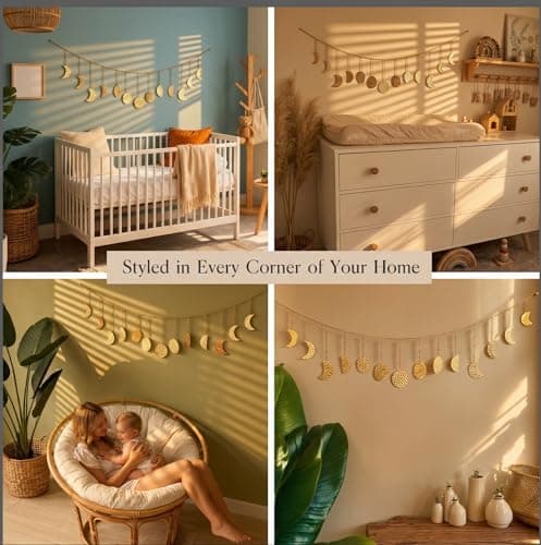 opulinea 36" Gold Metal Moon Phase Wall Decor - Handcrafted Boho Celestial Art for Bedroom Living Room, Lightweight Easy Hang, Gift for Women Teens - Thumbnail 6