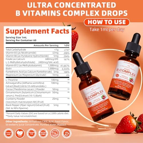 GREENPEOPLE Vitamin Methylated B Complex | Methyl B12 + L-Methyl Folate | Support Energy Metabolic, Immunity & Cognitive | 6 Super B Complex w/Mg, Ashwagandha & L‑Theanine for Women -Vegan, 2fl 2 Pack - Thumbnail 5