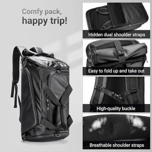 reeyee 40L Convertible Gym Duffel Bag Backpack, Water Repellent Sports Travel Bag with Shoe Compartment, Wet Pocket & Insulated Cooler, 3-in-1 Weekender Carry On Bag for Men Women - Thumbnail 4
