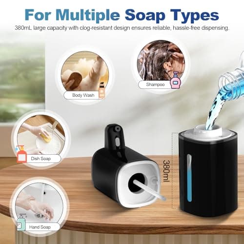 Automatic Liquid Soap Dispenser for Hand Soap & Dish Soap, 9-Level Adjustable Touchless Dispenser with LCD Display, Rechargeable 380mL, Wall Mount or Countertop Use for Kitchen Bathroom - Thumbnail 6