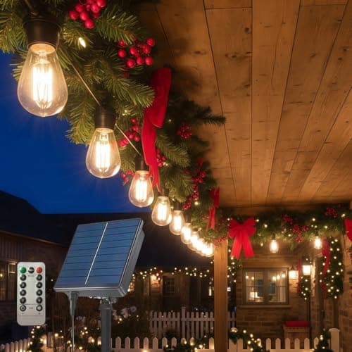 LightSeek New Year Solar Lights Outdoor, Tree Light, 36FT String Lights with Remote Control, Waterproof Patio Lights for Yard, Camping, Party Decor, Christmas Tree - Warm White 3000K, 15 LED Bulb - Image 1