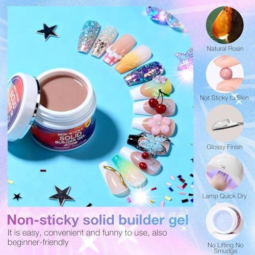 GELLAKTIK 60g Solid Builder Nail Gel with 3D Sculpting Mold, Non-Sticky Hand Carving Gel for Nail Art Extension - Hard Gel for DIY & Salon, UV/LED Cured, Large Capacity (Nude) - Thumbnail 3