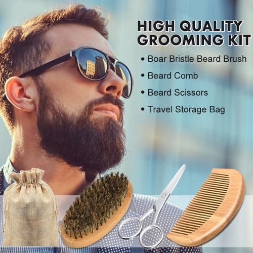 Beard Kit for Men Grooming & Care W/3 Pack Beard Oil, Wash, Balm, Comb, Brush, Scissors,Anniversary Valentines Birthday Fathers Gifts Idea for Husband Him Boyfriend Dad Men Christmas Stocking Stuffers - Thumbnail 6