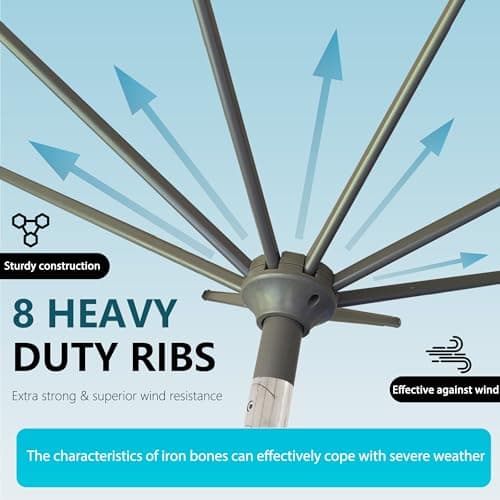 GREFORG 9FT Large Outdoor Patio Umbrella Pool Market Umbrella-UV Resistant, Easy Push Button Tilt and Crank, 8 Sturdy Ribs Heavy-Duty Table Umbrella for Deck, Backyard, Garden (Royal Blue) - Thumbnail 4