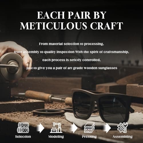 SUNGAIT Brown/Black Oak Wood Polarized Sunglasses Classic Retro Square Shades for Men Women Driving Gifts (Black Oak Frame/Grey Lens) - Thumbnail 3