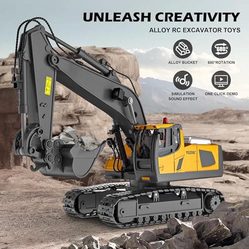 ADTHLIER 1:20 Remote Control Excavator (11-Channel), Dump Truck, Bulldozer, Loader (9-Channel), 2.4GHz Construction Vehicles, Metal Construction, with Cool Lights and Sound Effects - Thumbnail 2