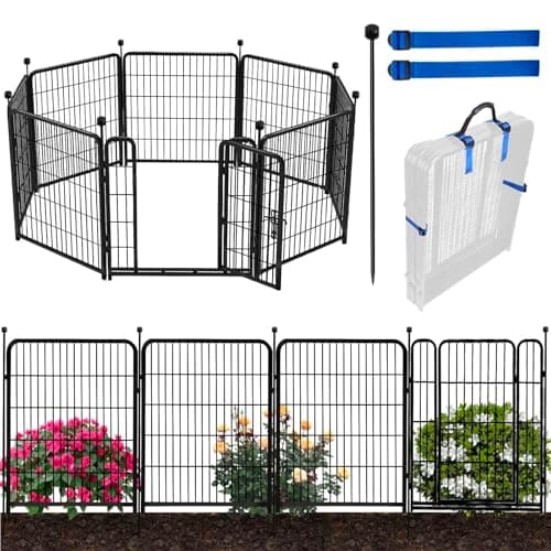 ADAVIN Tall Garden Fences and Borders for Dogs, Low Threshold Door, 48 in(H) 8 Panels Total 17.7 Ft(L) Dog Fences for The Yard, Modular Fencing, Garden Fence with Gate, Pet Fence