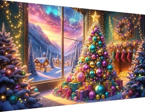 ijbnhd Large Diamond Art Kits for Adults, 5D Extra Large Christmas Tree Diamond Painting Kits for Beginners, DIY Full Drill Round Christmas Gem Art for Crafts Home Wall Decor Gift 16X28inch - Image 1