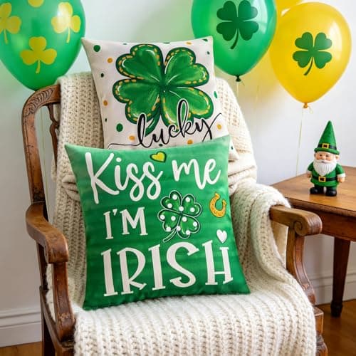 REBANDEN St. Patrick's Day Pillow Covers Decoration 18 x 18 inches 4-Piece Set Green Pillow Covers Lucky Clover Spring Pillow Covers Sofa Home - Thumbnail 5