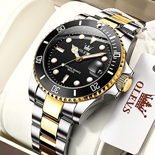 OLEVS Watch for Men with Day Easy to Read Dial, Gold Mens Stainless Steel Waterproof Luminous Analog Quartz Classic Watchesreloj para Mujer Rotatable Bezel Dial Gift - Thumbnail 3