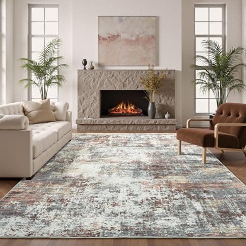 Carpelux 8x10 Area Rugs for Living Room, Abstract Modern Washable Rug, Indoor Soft Non-Slip Large Floor Carpet for Bedroom Dining Room Home Decor, Rust Red - Image 1