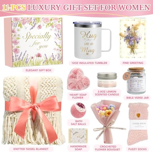 Gift Baskets for Women, 11 PCS Unique Birthday Gifts for Women, Self Care Gift Baskets, Thank You, Get Well, Sympathy Inspirational Friendship Gifts for Mom, Grandma, Wife, Sister, Friends - Thumbnail 2