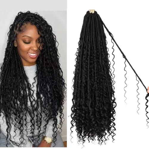 Goddess Locs Crochet Hair for Black Women -24 Inch 8 Packs Boho Faux Locs Crochet Hair Pre Looped Soft Locs Crochet Braids with Curly Ends - Image 1