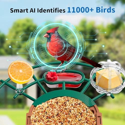 NIORSUN Smart Bird Feeder with Camera Solar Powered, 2K HD Video AI Recognition Feeder with Instant Notifications, Eagle Alarm, Infrared Night Vision, Ideal Gift for Family and Bird Lovers, Green - Thumbnail 6