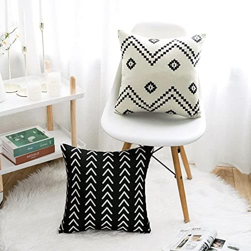 WLNUI Set of 4 Boho Pillow Covers,18x18 Pillow Covers Modern Throw Pillow Covers Black Geometric Mudcloth Linen Neutral Decorative Pillow Covers for Sofa Couch Chair - Thumbnail 4