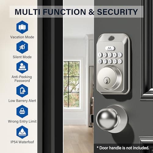 Fingerprint Door Lock - Keyless Entry Door Lock, Electronic Keypad Deadbolt, Smart Locks for Front Door - Auto Locking, Biometric,One-time Codes,Easy to Install (Satin Nickel) - Thumbnail 2
