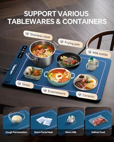 Food Warming Mat, Silicone Heating Tray with 7 Temperature Settings, Quick Full Surface Heating Pad, Thermochromic Line, Kids Lock, Electric Warming Tray for Buffets Party - Thumbnail 5