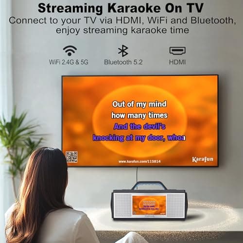 Podvoxlit Smart Karaoke Machine for Adults, with Lyrics Display, 2 Wireless Microphones, 480W Bluetooth Speaker for Party, Portable Karaoke System with Dynamic Lights for Any Occasion - Thumbnail 5