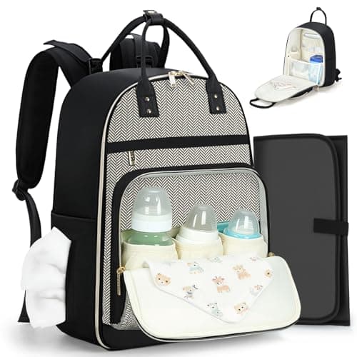 Lekesky Diaper Bag Backpack, Large Baby Bags for Mom Dad Maternity, Travel Diaper Backpack Baby Essentials with Changing Pad, Insulated Pockets, Stroller Straps, Laptop Compartment (Black) - Image 1