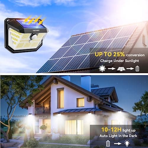 TECKNET 231 LED Solar Motion Lights Outdoor Waterproof, 10 Pack 300° Angle & 3 Lighting Modes PIR Motion Sensor Security Solar Wall Lights IP65 for Fence Front Door Yard Deck Garden Garage - Thumbnail 2