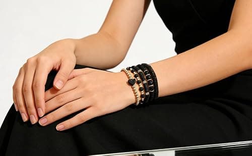 Alegend Bracelet Sets 14K Gold Plated Men and Women Handmade Black Beaded Gifts Birthday - Thumbnail 4