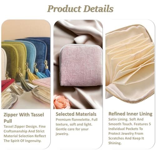 Zeelooroo Small Travel Jewelry Case, Soft Velvet Organizer Pouch for Bangle, Bracelets, large Earrings, Beaded necklace, Anti-Scratch & Portable Jewelry Bag Holder for Travel & Everyday Use (Purple) - Thumbnail 4