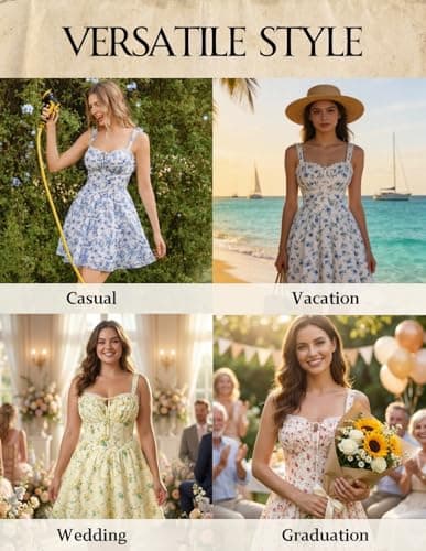 Scarlet Darkness Floral Corset Dress Sundresses for Women 2026 Summer Mini Graduation Dress Yellow Green Floral 2XL - Thumbnail 6