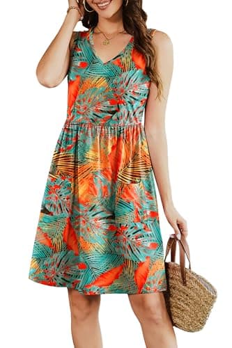RUMIA V Neck Summer Casual Dresses for Women- Womens Sleeveless Tank Sundress with Pockets Vacation - Thumbnail 2