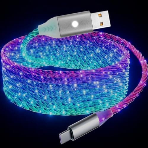 ULIKTO 6.6ft/2m USB Type C Cable Switch On/Off Led Light Up Charger Cable 66W 5A QC3.0 Visible RGB Color Changing Fast Charging Data Sync Cord for Samsung Galaxy S21/S20/S10/S9/Note 20/10/9/8 - Image 1