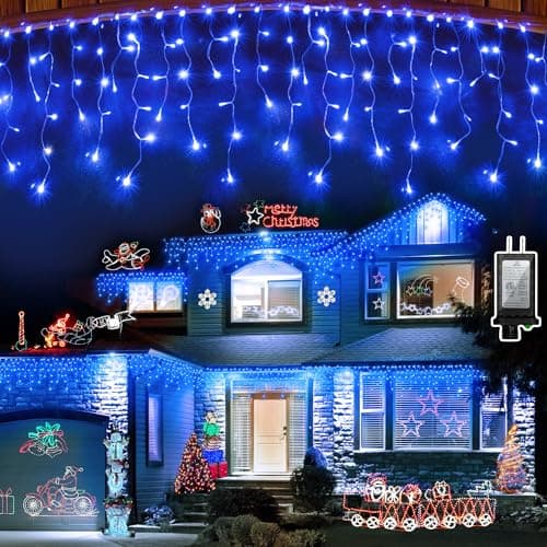 810 LED Christmas Lights Outdoor Indoor, 82ft Blue String Lights with 180 Drops, 12 Modes Dimmable Curtain Lights with Timer, Waterproof Twinkle Fairy Lights for Bedroom Window Eaves Xmas Decor - Image 1