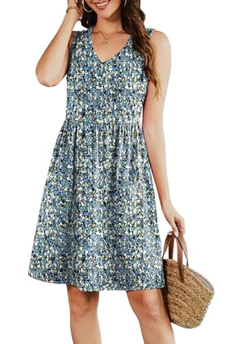 RUMIA V Neck Summer Casual Dresses for Women- Womens Sleeveless Tank Sundress with Pockets Vacation - Thumbnail 2