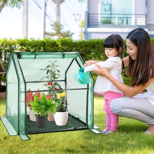 U'Artlines Portable Mini Greenhouse Small Green House with Waterproof Pad 36x18x33 Inch Plant Cover Tent for Garden Small Plants Indoor Outdoor, Green PE - Thumbnail 6