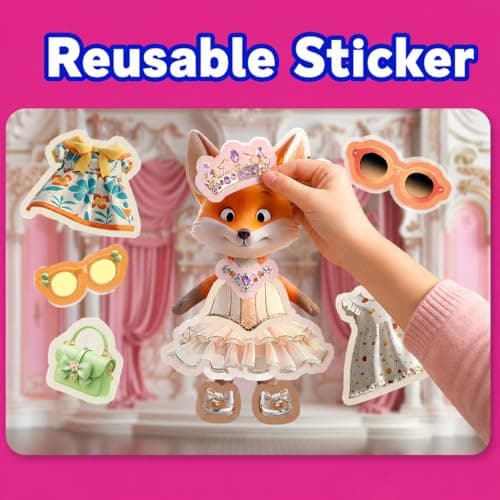 Dino Fun Animal Dress-Up Sticker Book for Kids - Reusable Sticker Pad for Toddlers 2-4 Years, Includes 12 Animals & 200+ Outfits, Travel Activity Toys and Quiet Book Gifts for Girls - Thumbnail 2