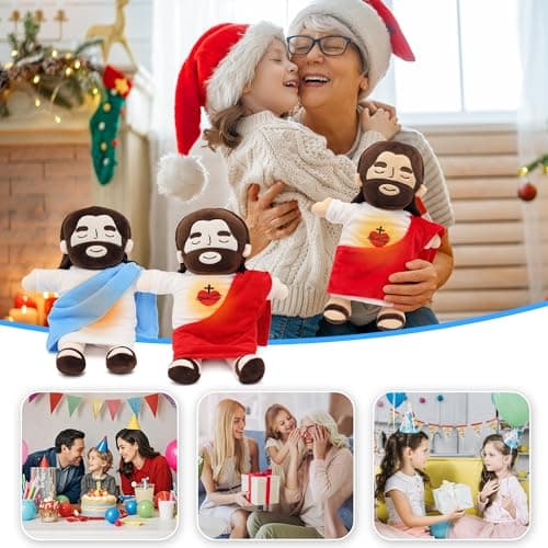 Yelakey Jesus Plush That Breathes, Jesus Stuffed Doll with Glow&Songs, Easter Toy Savior Doll for Church Sunday School Religious Easter Gift for Kids (Brown) - Thumbnail 5