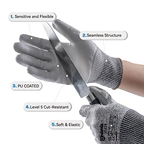 ANDANDA Cut Resistant Gloves Level 5, PU Coated Work Gloves with Power Grip for Dry & Slightly 0ily Environment, Garden, 9L Grey - Thumbnail 2
