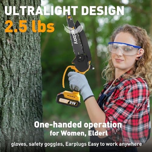 8 Inch Mini Electric Chainsaw Cordless, 6 Inch Portable Chain Saw for Makita 18V Battery Powered Saws Small HandHeld Saw with 2 Batteries and Chains Yard Tool Tree Trimming Wood Cutting Gifts Men Dad - Thumbnail 3