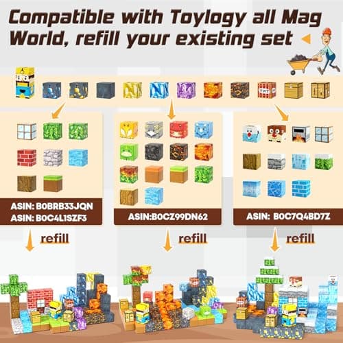 Magnetic Blocks-Build Mine Magnet World Pickaxe Edition Mine Pickaxe Caverns Kids Games Toddler Toys Magnetic Tiles for Boys & Girls Age 3-4 4-5 6-8, Sensory Outdoor Toys for Kids for 3+ - Thumbnail 3