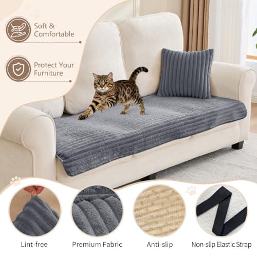 Sparaiz Sofa Covers Washable for Plush Pet Sofa w/Pillow Dark Grey 70.9" - Thumbnail 6