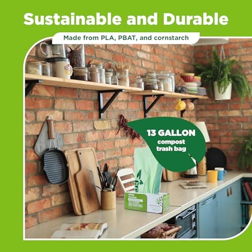 GreeneWrap 13 Gallon Compostable Trash Bags Liner with Drawstring, Heavy Duty Extra Thick 1 Mil, 49.21 Liter, 30 Bags, Tall Kitchen Food Scrap Waste Bag, BPI and OK Compost Home Certified, ASTM D6400 - Thumbnail 5